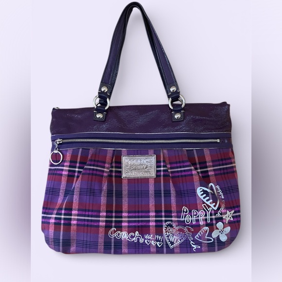 Coach Handbags - Authentic Coach 15886 Limited Edition Poppy Purple Tartan Plaid Shoulder Bag EUC